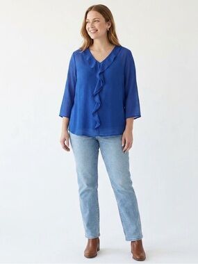 Northern Reflections Royal Blue Ruffle V-Neck Blouse XL
